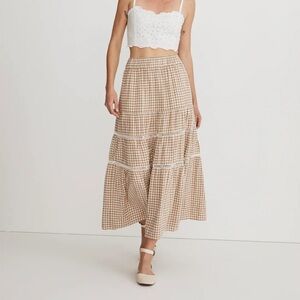 Madewell Linen-Blend Eyelet-Trim Tiered Maxi Skirt